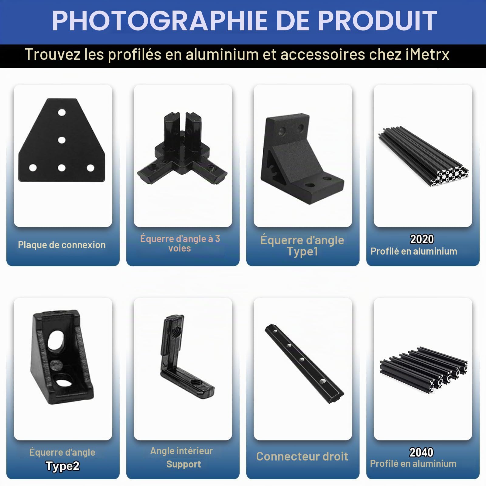 Profilé en aluminium 4040 - 400 mm - Noir (4 pièces/paquet) - Fente en T en aluminium - Norme européenne pour imprimante 3D - Machine de gravure CNC et laser
