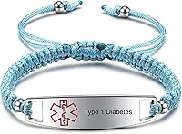 Vista 8 de JF.JEWELRY Pulseras de identificación de alerta médica para diabetes tipo 1 pregrabadas para hombres y mujeres, cuerda de nailon trenzada