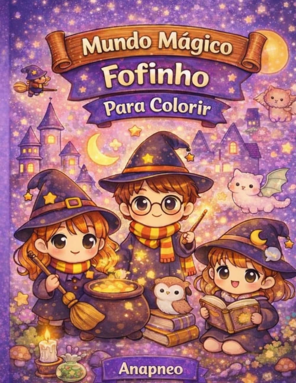 Mundo Mágico Fofinho para Colorir: Livro de Colorir para Crianças com ilustrações estilo Kawaii de magia, dragões, bebês e castelos encantados.