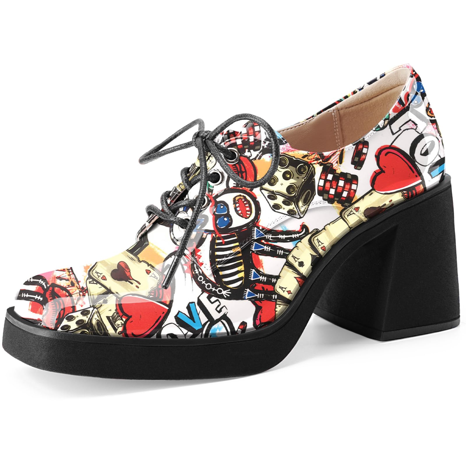 Oh Mispares Women's Chunky Heeled Oxfords Square Toe Platform Oxford Shoes for Women Lace-up Patent Leather Shoes Comfortable Business Dress Pump