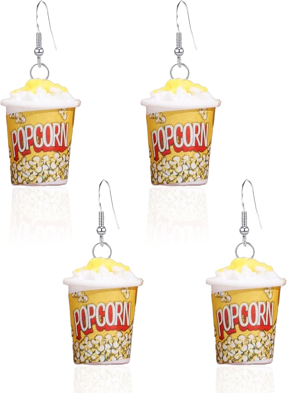 Anmpab 2 Pairs Cute Resin Drop Earrings Trendy Cartoon Popcorn Shaped Funny Emulational Snacks Food Dangle Earrings Jewelry for Women Set