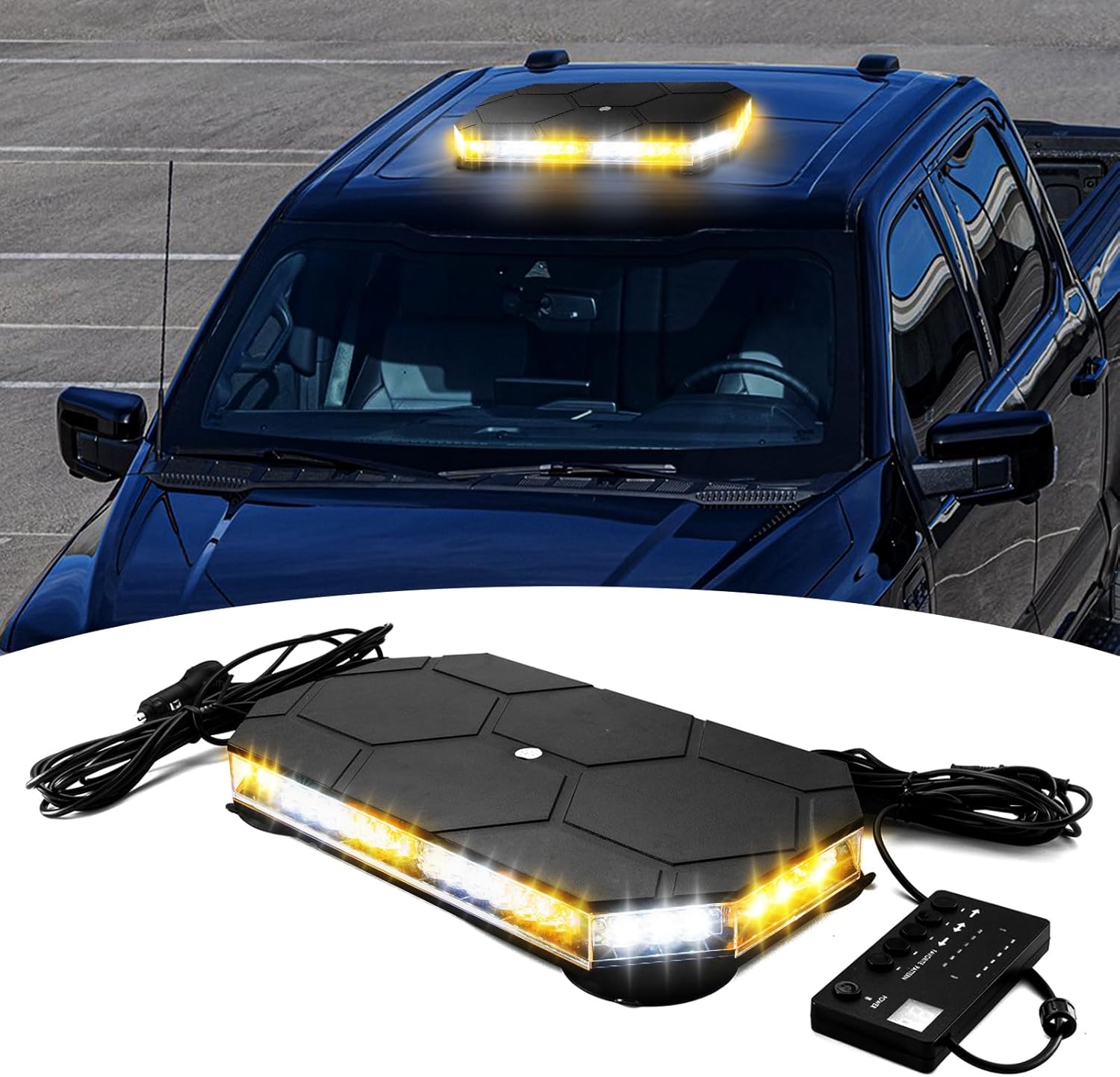 Wsays 16" 42 LED Roof Top Beacon Emergency Strobe Hazard Warning Flashing Amber/White With Digital Display Controller Light Bar Compatible with All Model of Off-Road, Trucks, SUVs, Pickup, Vehicles