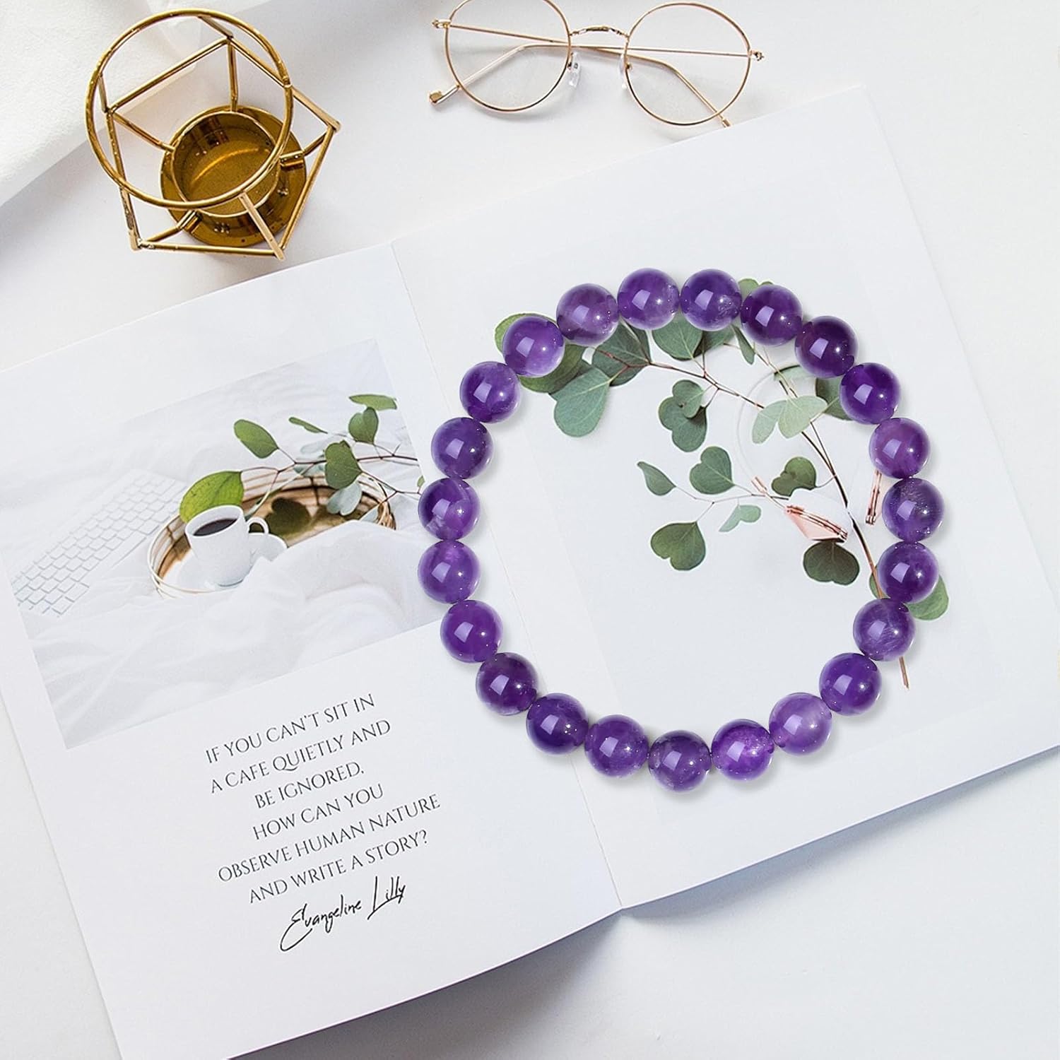 Rose Quartz Beaded Bracelet, Adjustable, 8mm Crystals, Handmade Gemstone Jewelry - Image 4