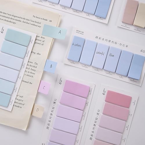 Miniatura 6 de 720 hojas de pestañas adhesivas pastel, pestañas de índice de tiras degradadas para anotar libros, pestañas de libro multicolor grabables y
