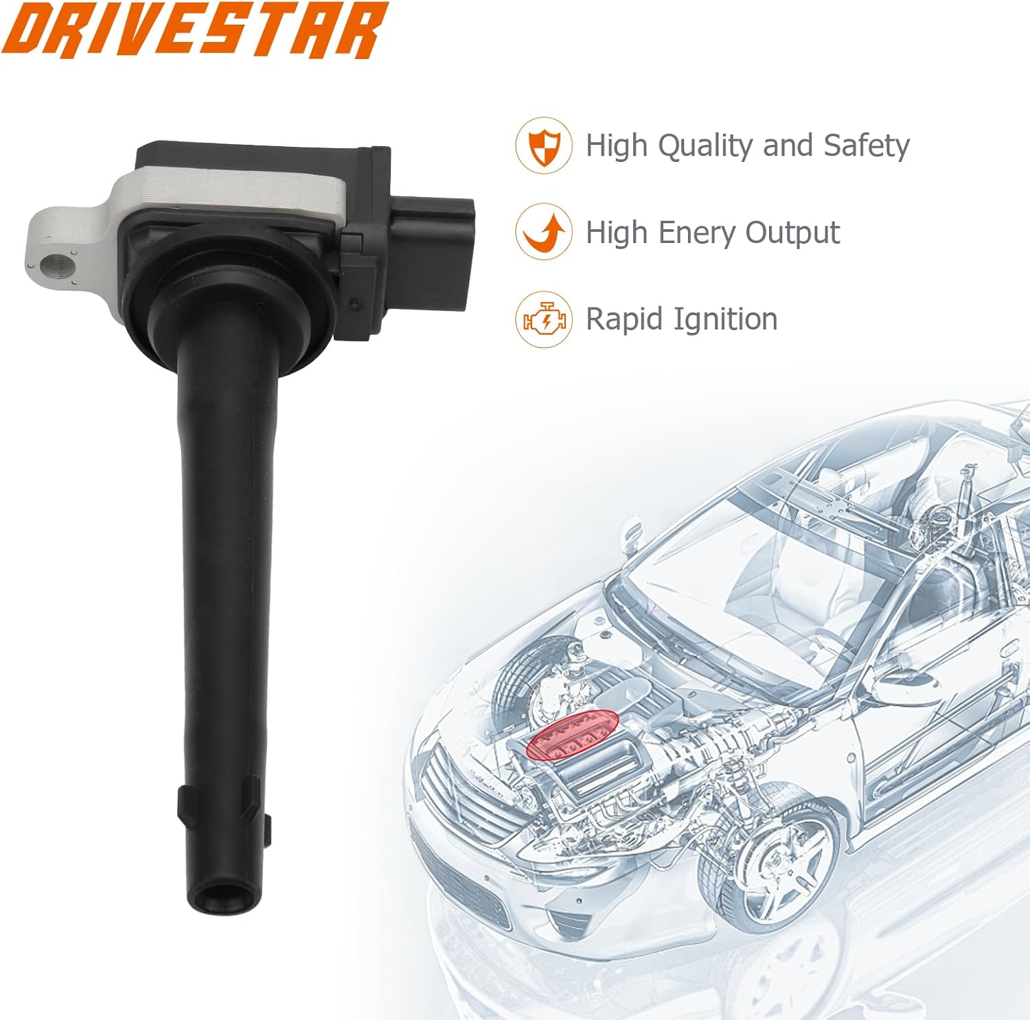 DRIVESTAR Set of 4 UF591 Ignition Coil Pack Compatible for 2007 2008 2009 2010 2011 2012 Nissan Sentra 2.0L L4, Replaces C1564 22448ED800 5C1621 1788316 GN10325