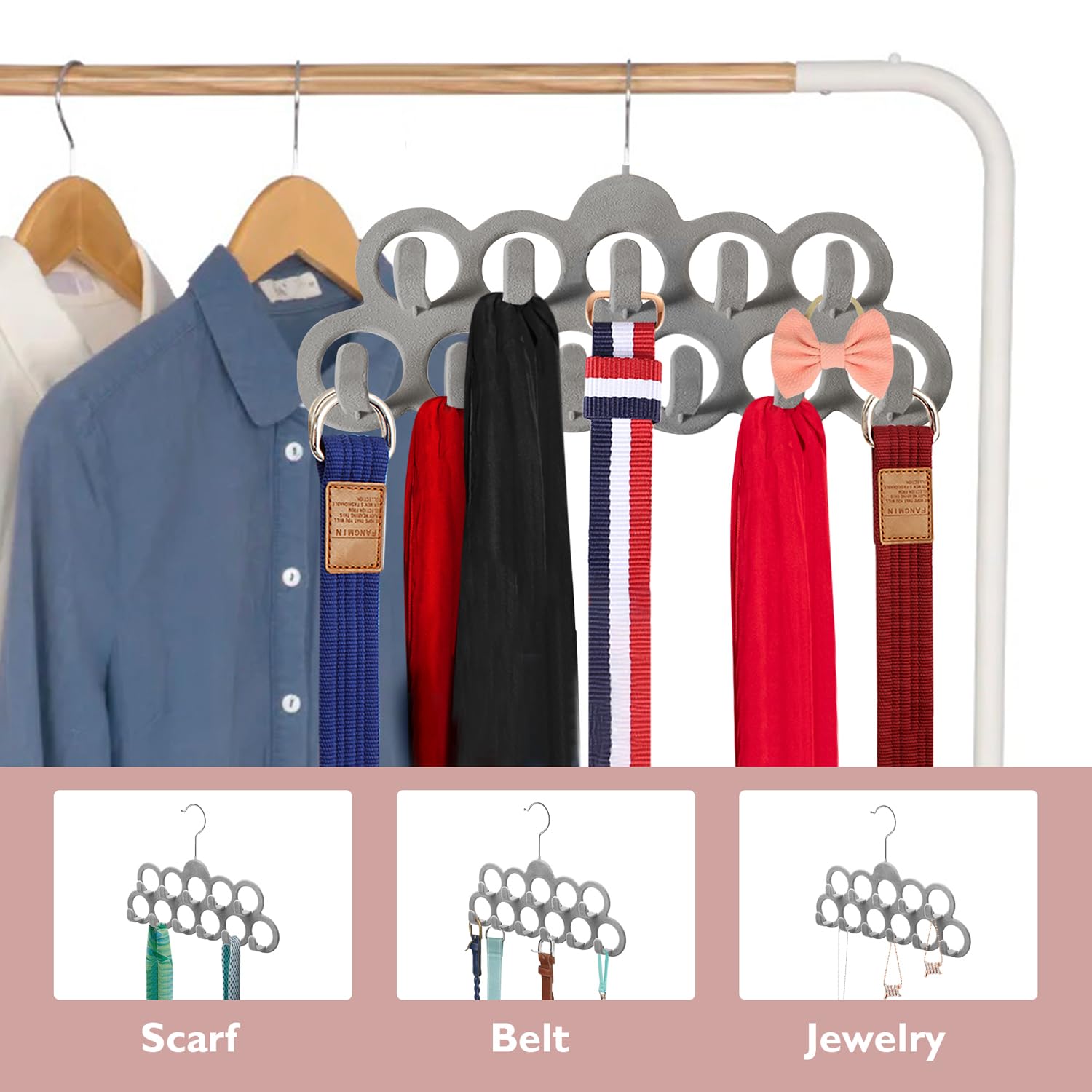 ManGotree Velvet Scarf Hanger, Scarf Organizer, Flocked Velvet Finish - Image 4