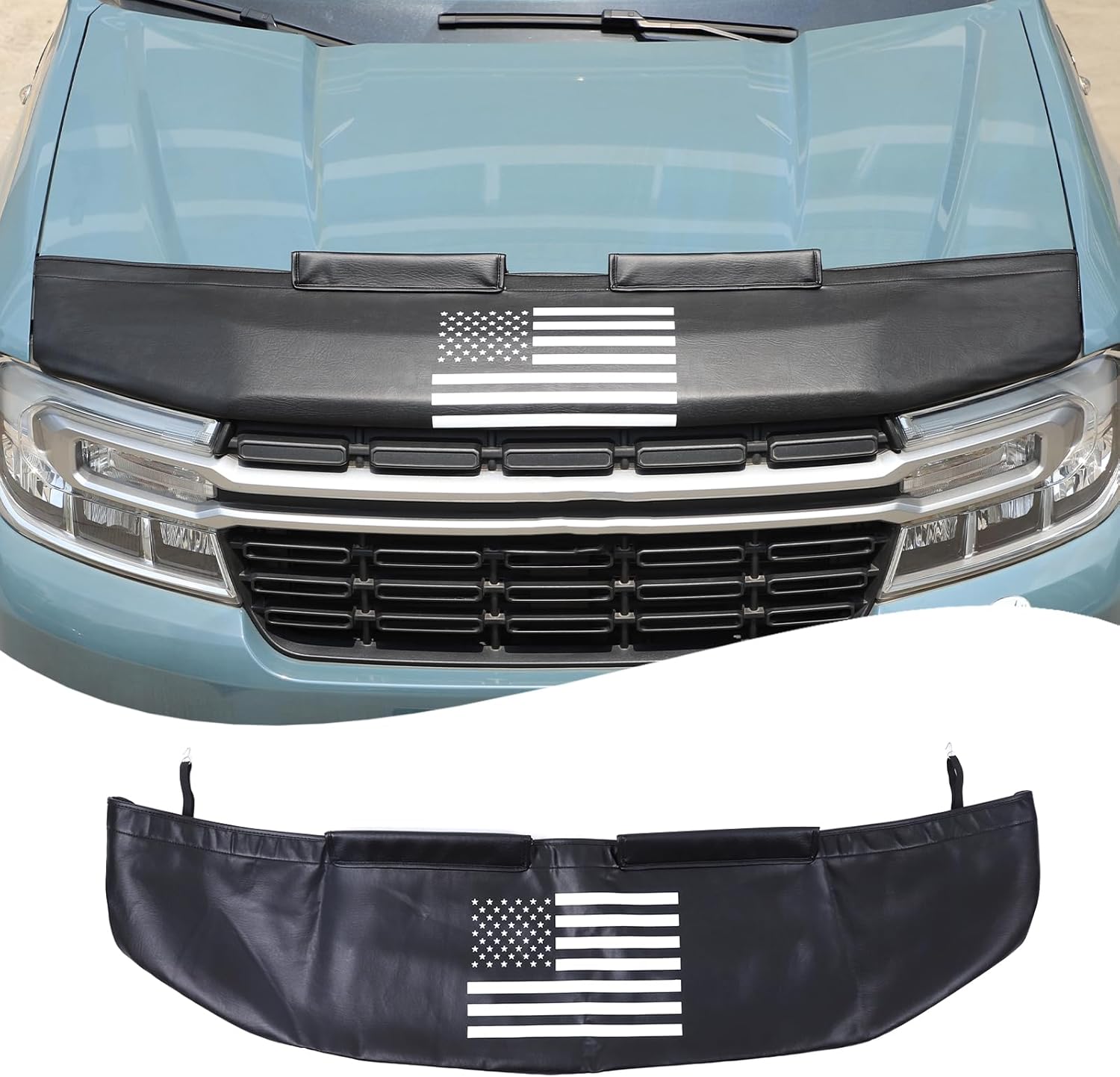 Black Leather Front Hood Cover Engine End Bra Protector Compatible with Ford Maverick 2022-2025 Car Engine Hood Cover,Front Hood Cover Bra Protector Cover (Style A)