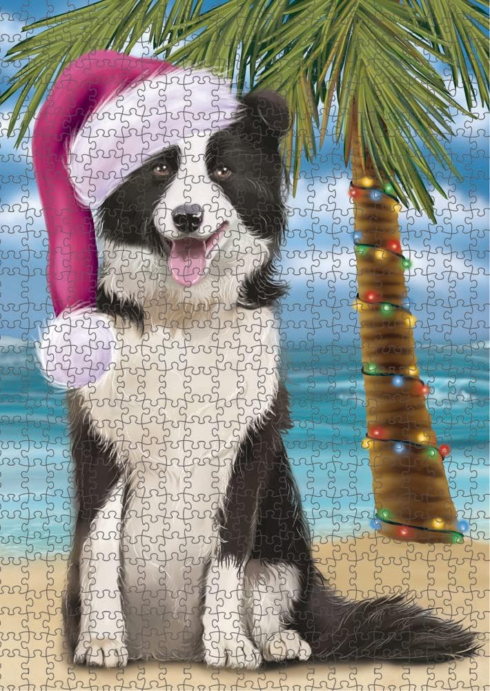 Christmas Summertime Beach Border Collie Dog Jigsaw Puzzle for Adults - Animal Printed Interlocking Puzzle Game Artwork - Gift for Dog Lover's -1000 Pcs 29.5"x19.7", PZLE63091