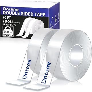 Double Sided Tape Heavy Duty 2 Rolls Nano Tape (Total 20 Feet) for Poster Carpet Picture Hanging Strip Rug Strong Adhesive Multipurpose Clear Mounting Two Stick Sided DIY Tape 120" x 1.18"