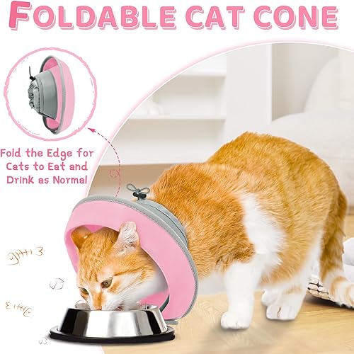 Miniatura 10 de Cono de gato, collar de cono ajustable para gato, suave para dejar de lamer, plegable lindo cono alternativo de cono de gato, cono de cuello