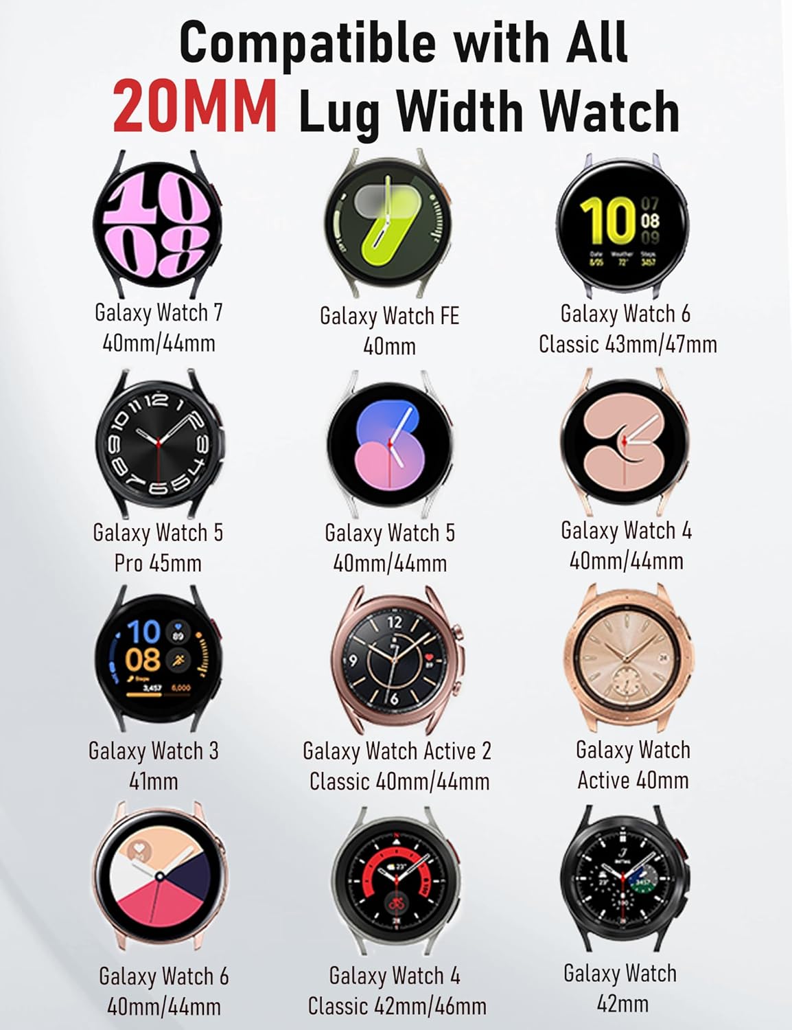 Leather Band for Men Compatible with Samsung Galaxy Watch 7/6/5/4/Active 2 40mm 44mm/Watch 6 Classic 43mm 47mm/Watch 5 Pro 45mm/Watch 4 Classic 42mm 46mm, 20mm Wristband Replacement Strap - Image 2