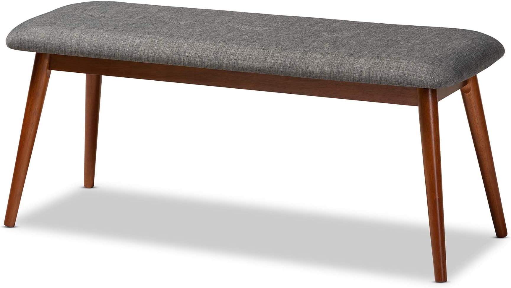 Flora II Mid-Century Dining Bench Dark Grey Fabric Upholstered Medium Oak Finished Wood Dining Bench