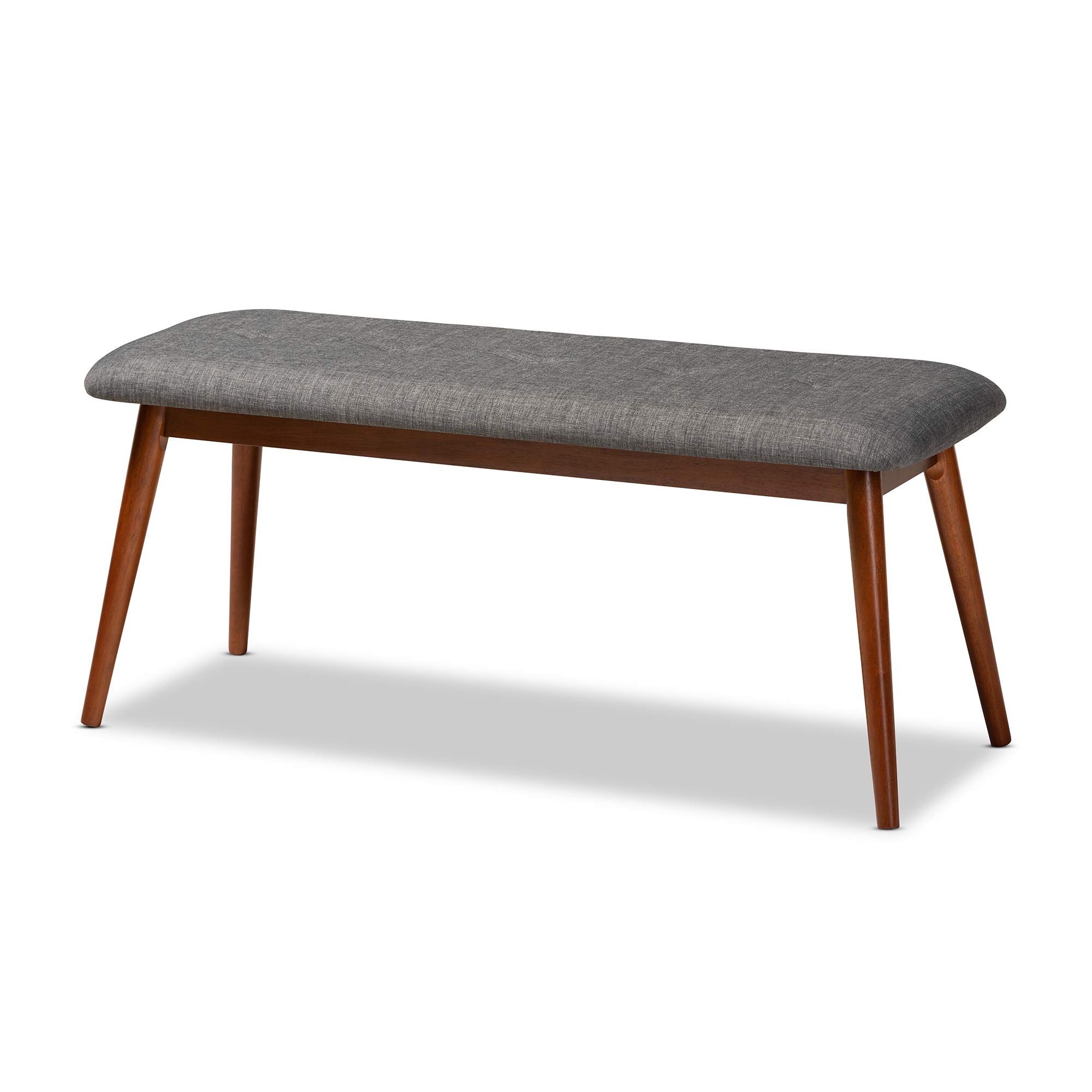 Baxton StudioFlora II Mid-Century Dining Bench Dark Grey Fabric Upholstered Medium Oak Finished Wood Dining Bench