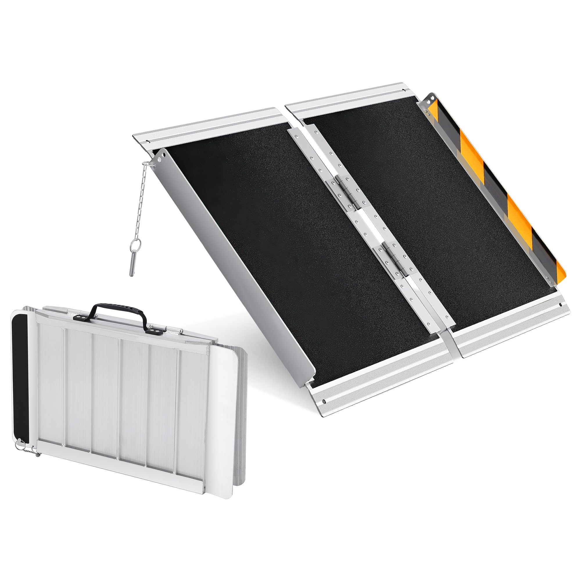 Rampa Plegable Portátil De Aluminio Para Silla De Ruedas: Superficie Antideslizante, Capacidad De 270 a 360 Kg, Ligera, Ideal Para Escalones, Puertas, Escaleras y Scooters. Diseño Con Cerradura De Seg
