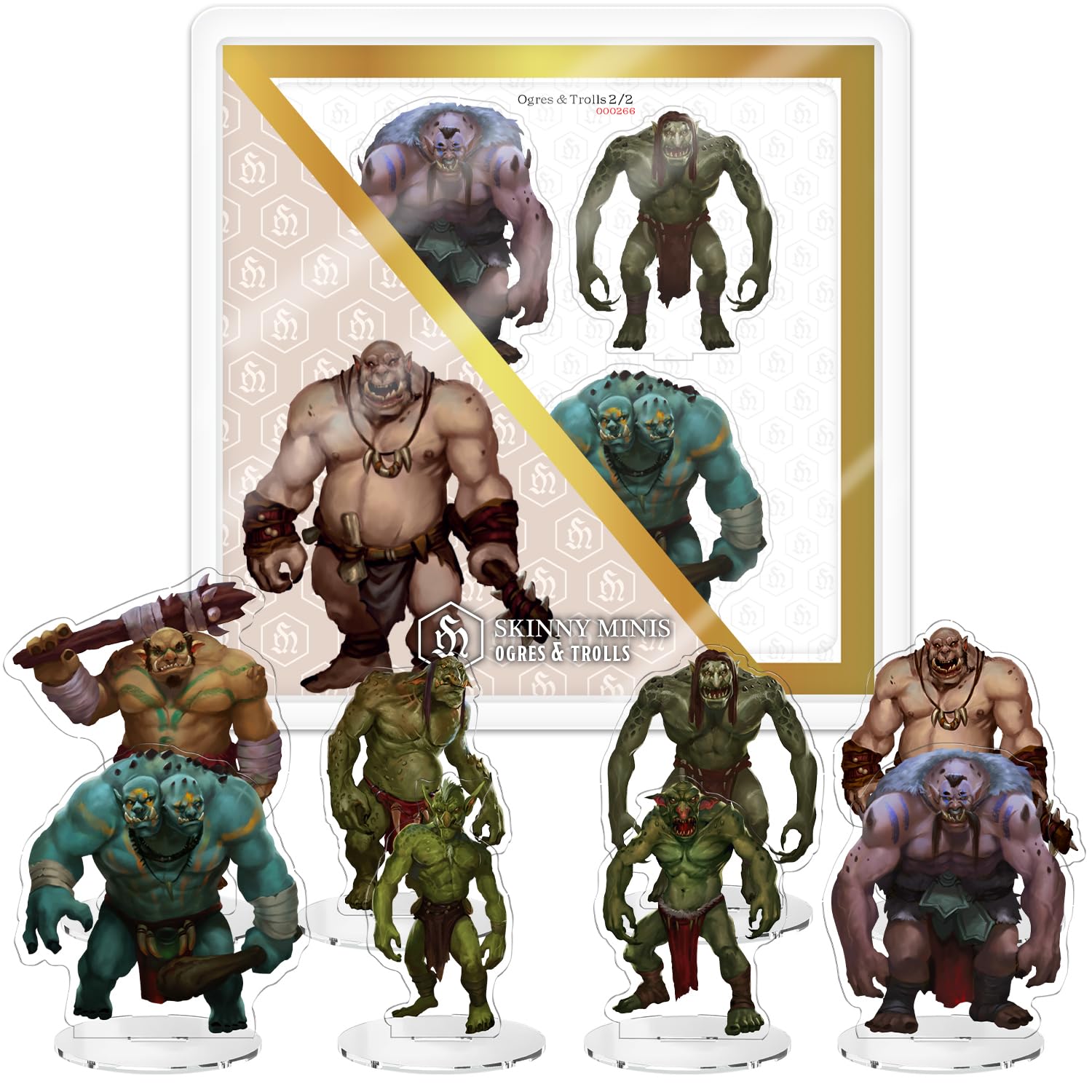 Skinny Minis Ogres &amp; Trolls Miniatures, 8 Large Flat Minis, 5e &amp; Pathfinder Monster Minis for Tabletop Games RPG, D&amp;D Compatible, 2D Monster Miniatures for TTRPG