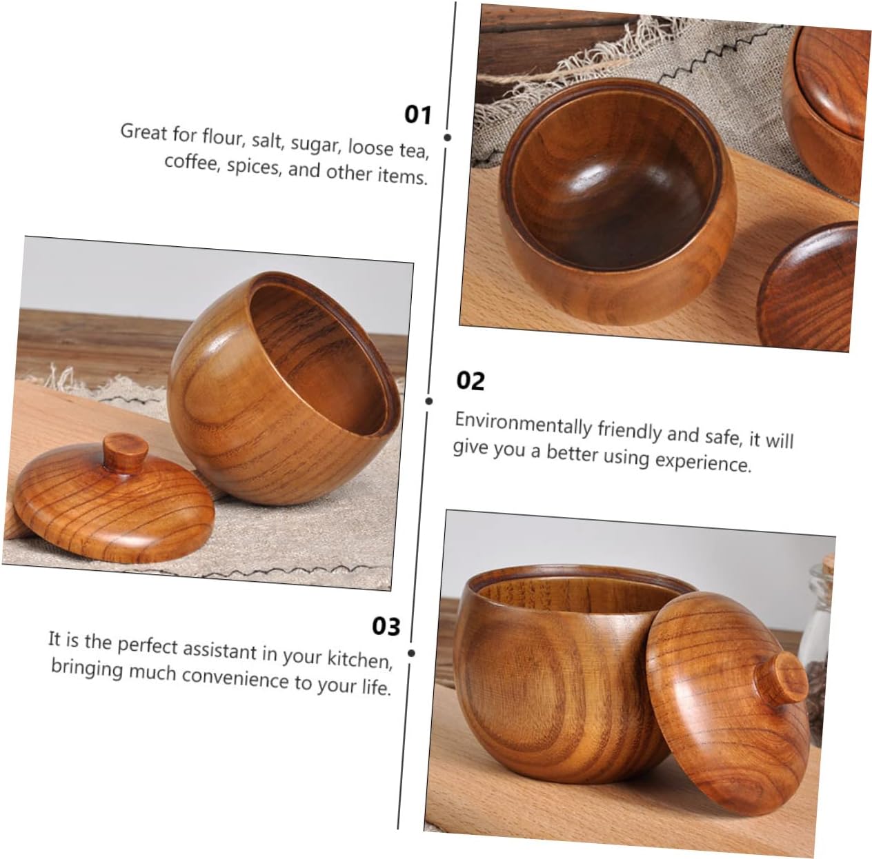 Zerodeko 2pcs Kitchen Canisters Condiment Pot Seasoning Jar Wood Storage Container