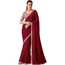 TRENDMALLS Womens Tissue Silk Sequin Embroidery Work Saree with Unstitched Blouse Piece For Women