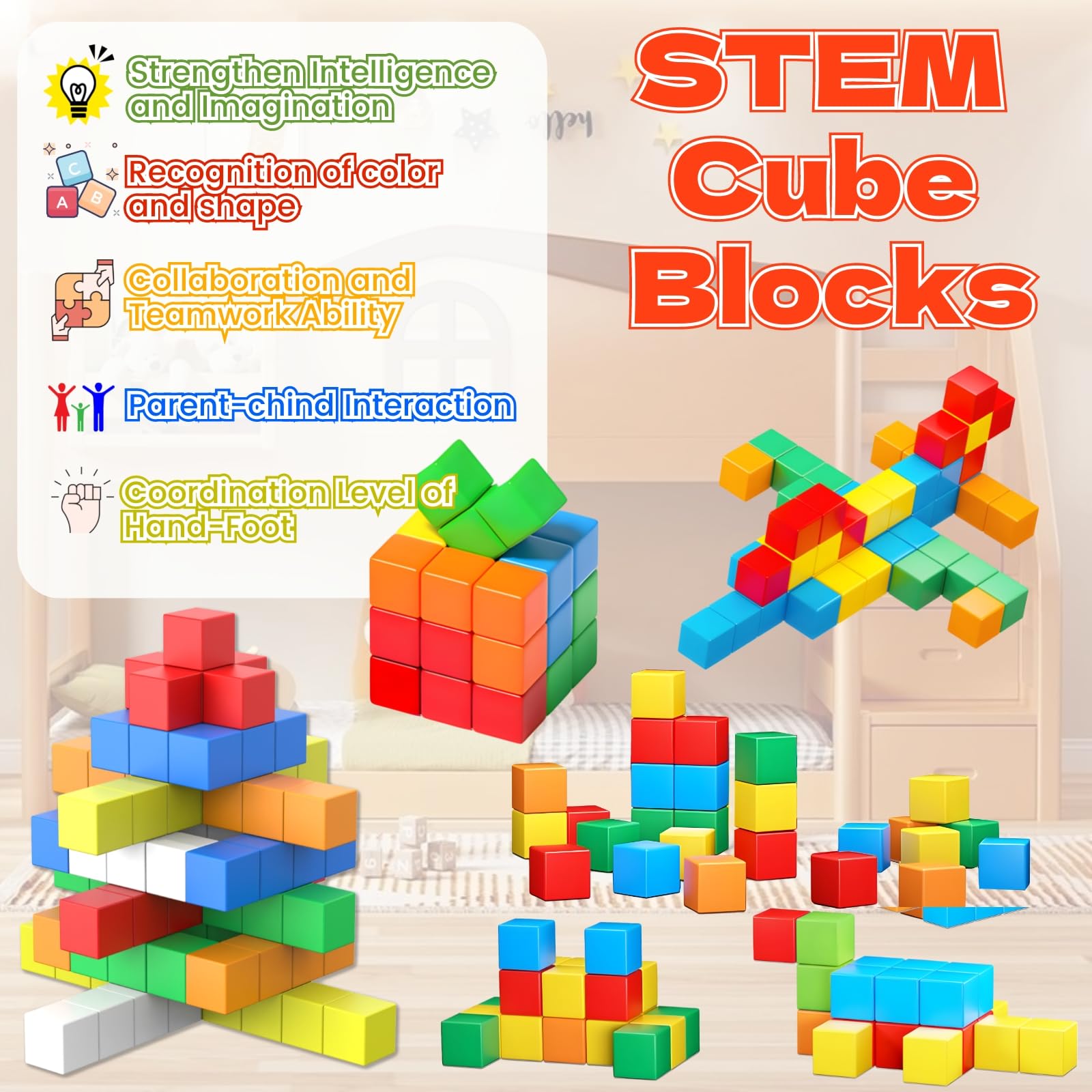 ASOK 66PCS Magnetic Blocks 1.18“ Large Building Cubes Toys with Sticker for Kid 3 4 5 6 7 8+ Years Old Boys Girls STEM Educational Math Manipulatives Sensory Toys - Image 2