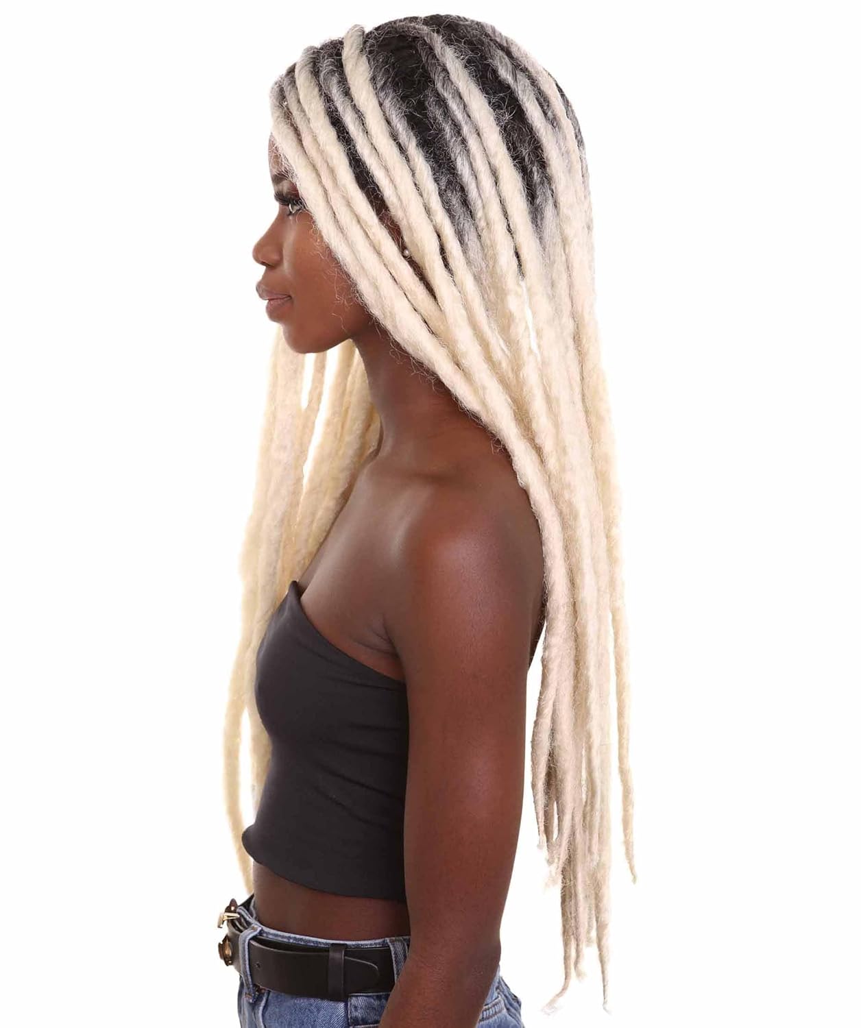Breathable Capless Long Blonde Dreadlock Wig for Women – Dark Roots Halloween Cosplay Women's Wigs – Flame-Retardant Synthetic Fiber Costume