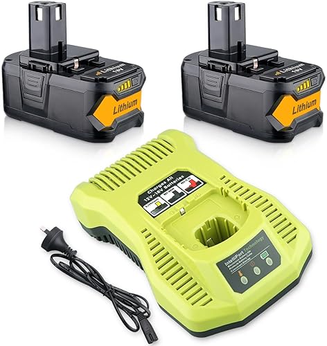Miniatura 1 de Paquete de 2 unidades de 6.0 Ah PBP2005 P108 de repuesto para batería Ryobi de 18 V + estación de carga de carga P117 Kit de inicio compatible con