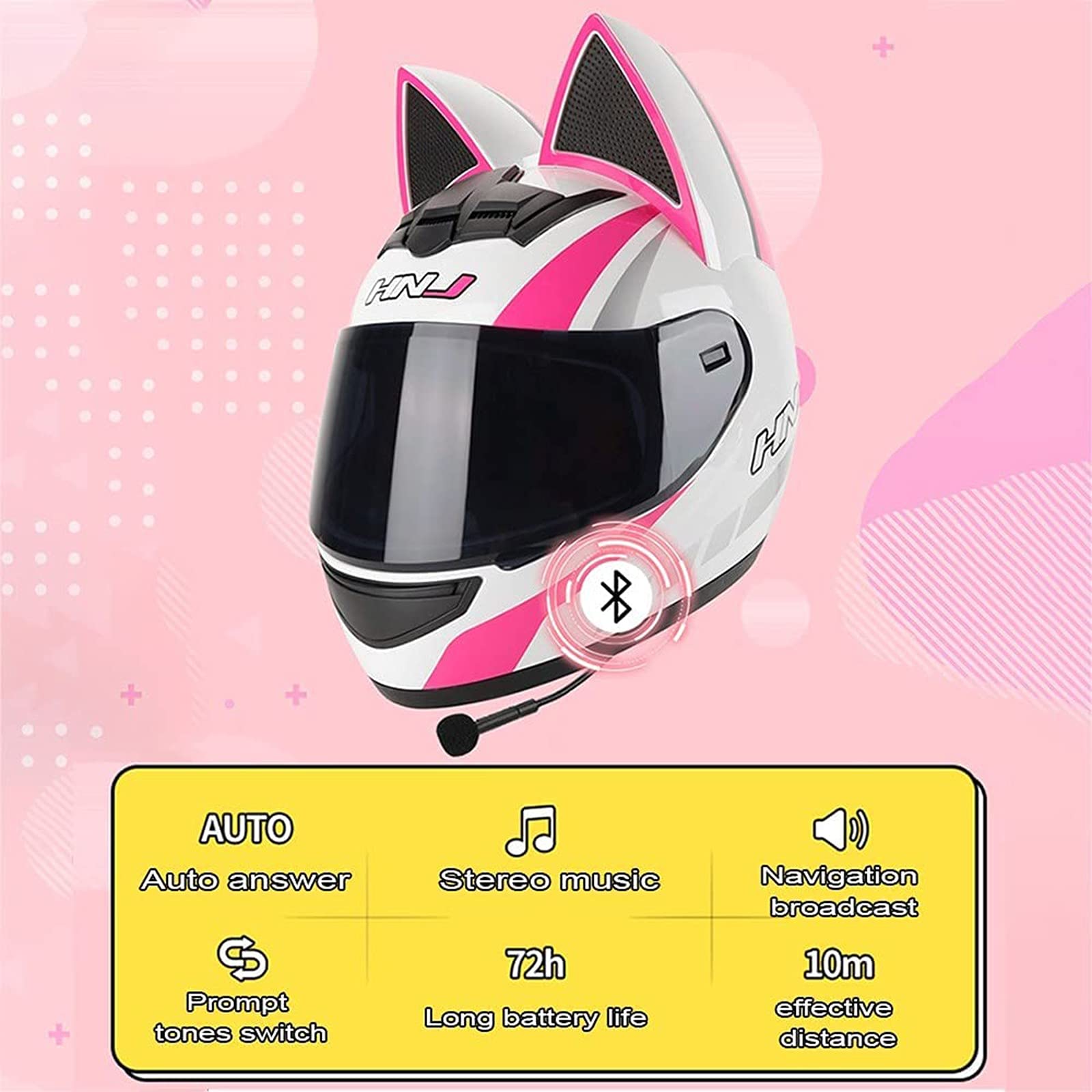 Casco De Moto Con Orejas De Gato Para Mujer Casco Integral Con Certificación ECE Protección Facial Gafas Chapadas En Oro Forro Totalmente Desmontable Y Lavable Racing Kart Casco E,M