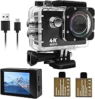 Cecosy 4K 30FPS Action Camera, 30M Waterproof 131FT Underwater Cam, 170° Wide Angle, 2x1050mAh Batteries for Cycling Skiing Diving