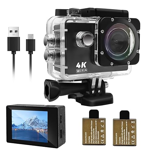 Cecosy Action Camera 4K 30FPS, Waterproof Camera 30M Underwater Ultra HD 131FT 170°Wide Angle Shooting, with 2 x 1050 mAh Batteries for Cycling, Ice Skating, Skiing, Fishing, Climbing
