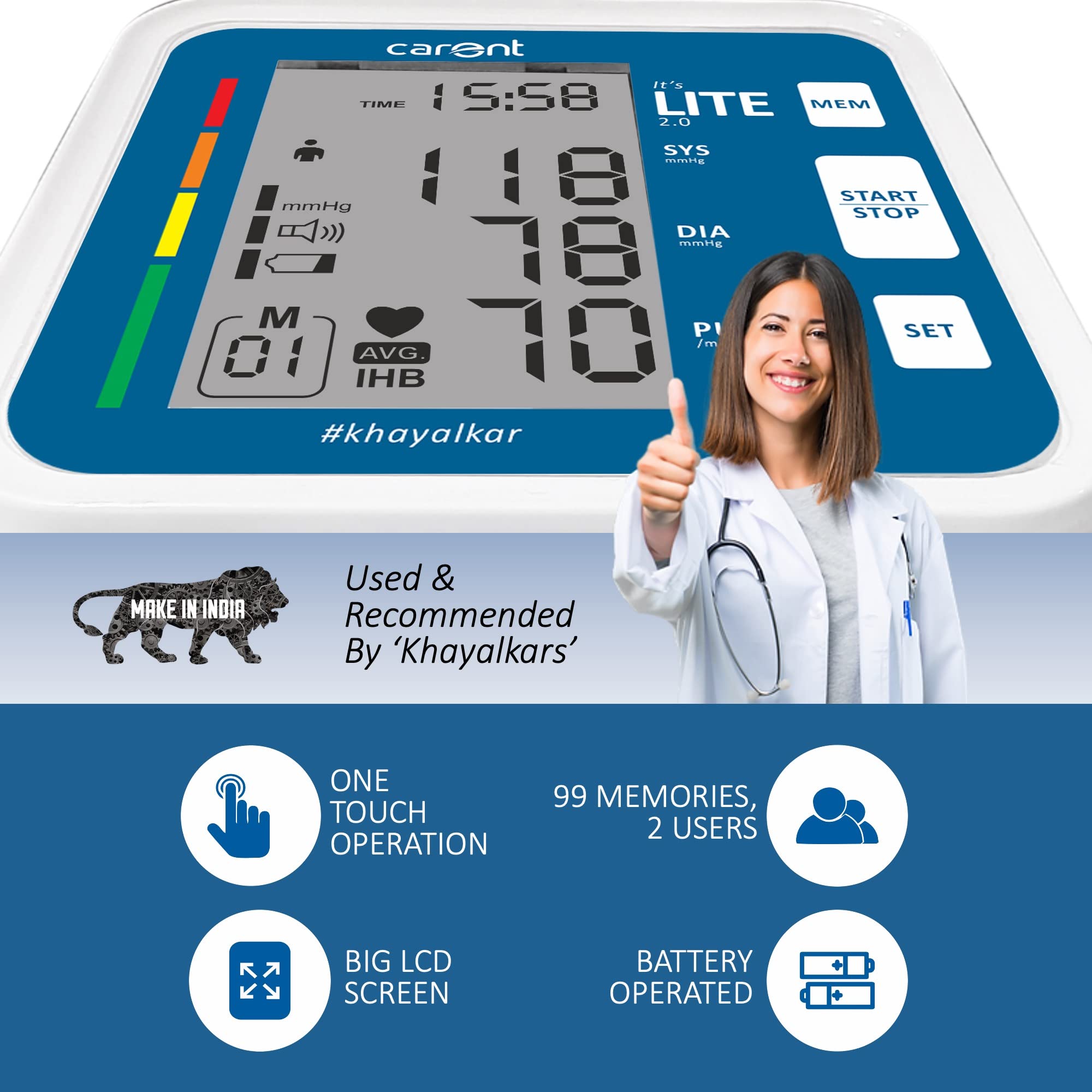 Carent BP-56Lite Arm Blood Pressure Monitor - Fully Automatic, Digital, Smart & Intelligent BP Checking Machine | Dual User | USB Chargeable(White) - Image 3 thumbnail