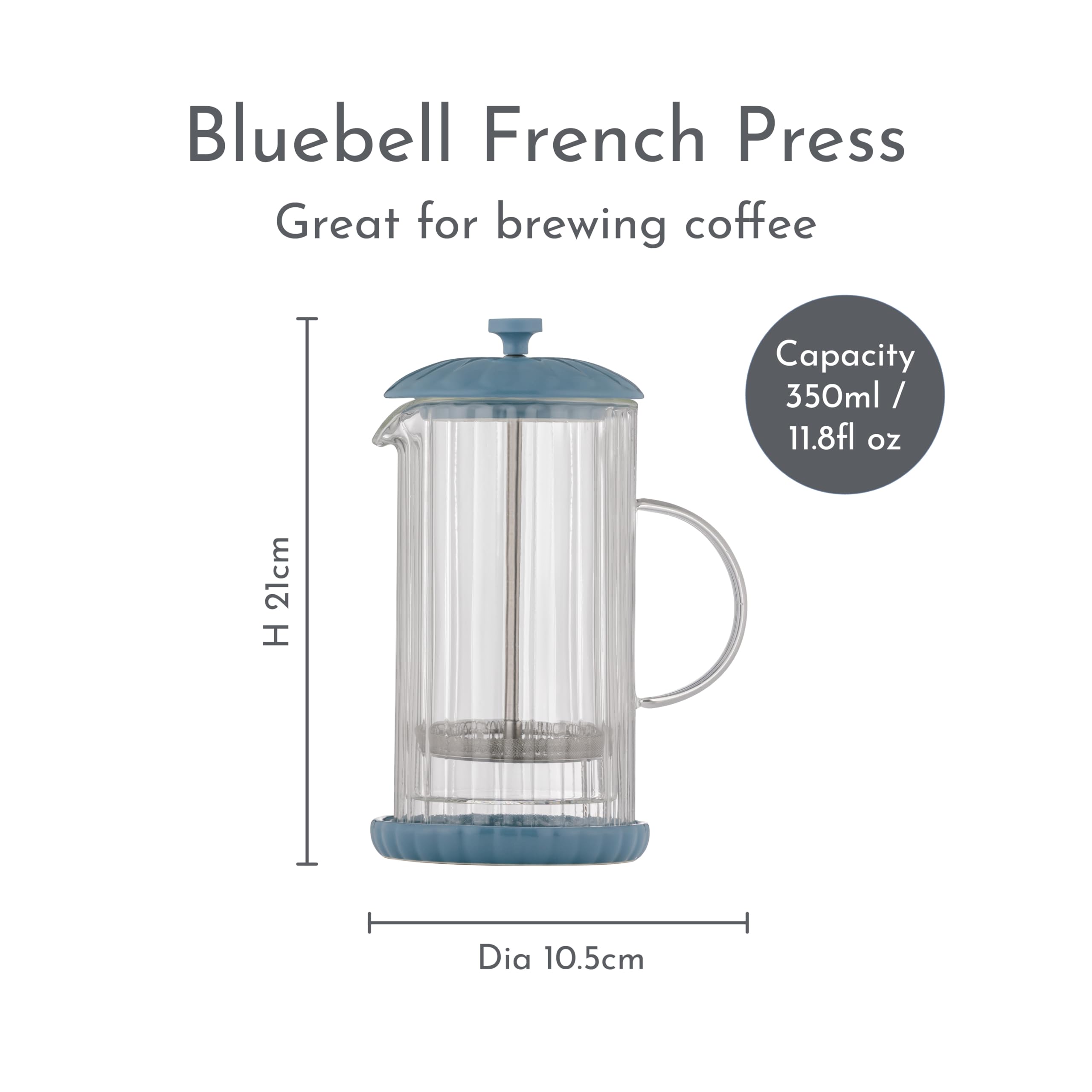 Price & Kensington Luxe French Press Bluebell Cafetiere 350 ml (do 1-1,5 małych filiżanek), ekspres do kawy z podwójną ścianką z filtrem tłokowym ze stali nierdzewnej, ceramiczna podstawka