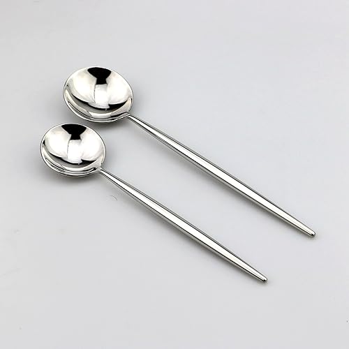 Miniatura 6 de Juego de cubiertos de 5 piezas, acero inoxidable 1810, apto para lavavajillas, pulido de espejo, plata