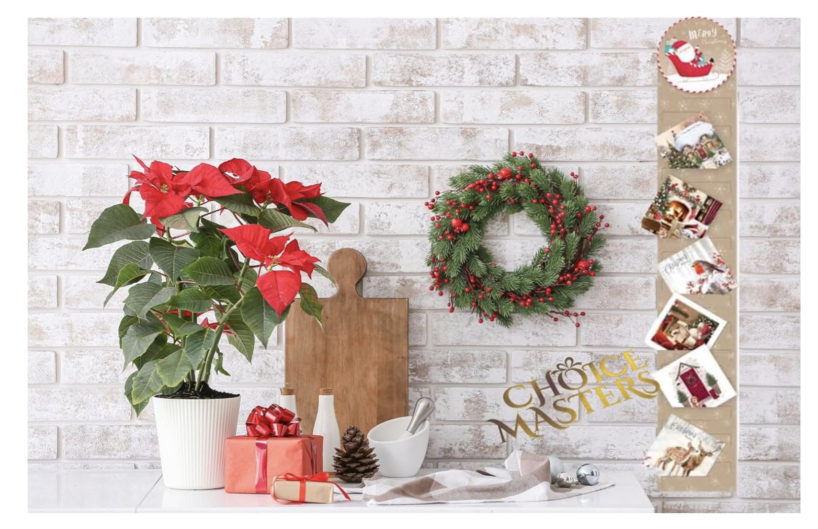 Tarjetero de Navidad | Diseño tradicional de Papá Noel | Diseños festivos de Papá Noel rojo y dorado | Ideal para Navidad, pared colgante, regalo, decoración del hogar y la oficina – Capacidad para 56