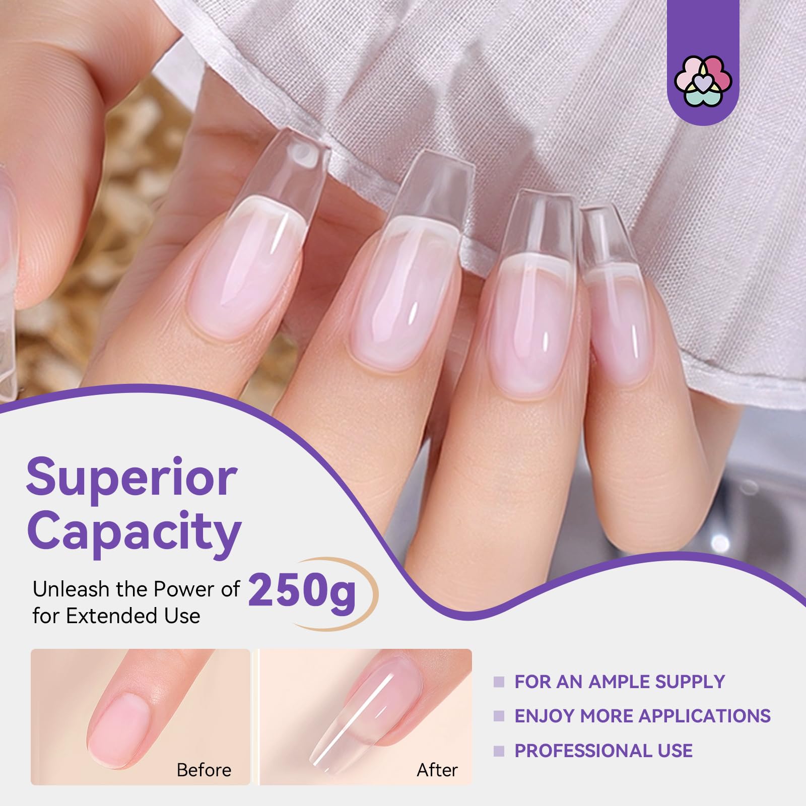 Saviland 250G/8.82OZ Builder Gels: Large Capacity Hard Gel for Nails Nail Strengthen Gel for Nail Extension Starter Builder Gels for Nails Hard Gel Nail Builder for Professional Nail Art Manicure - Image 4