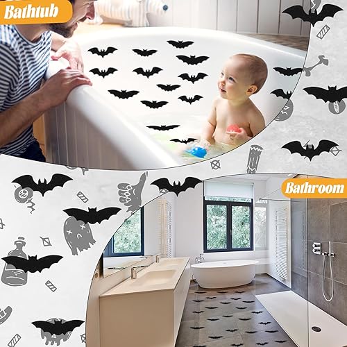 Miniatura 5 de 24 calcomanías antideslizantes para bañera de murciélago negro para niños, Halloween, terror, peldaños de baño, adhesivos antideslizantes para
