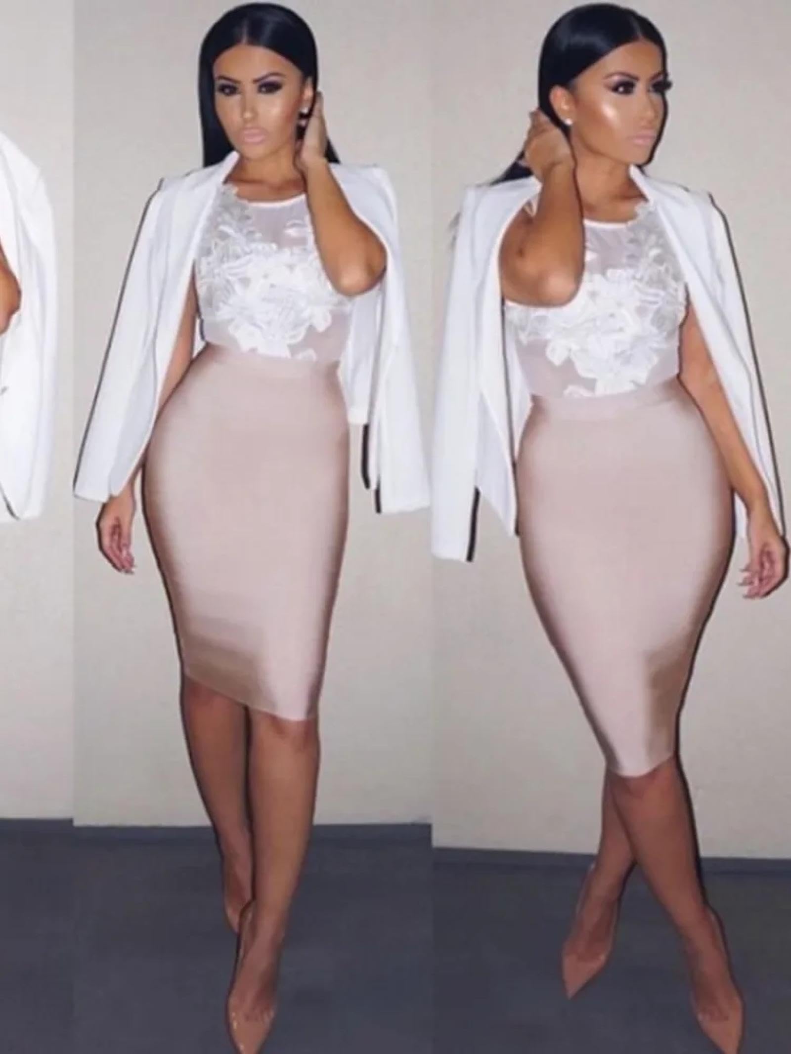 Faldas De Tubo Mujer Sólido Desnudo Sexy Bodycon Partido Vendaje Falda Mujeres Lápiz Falda 60Cm