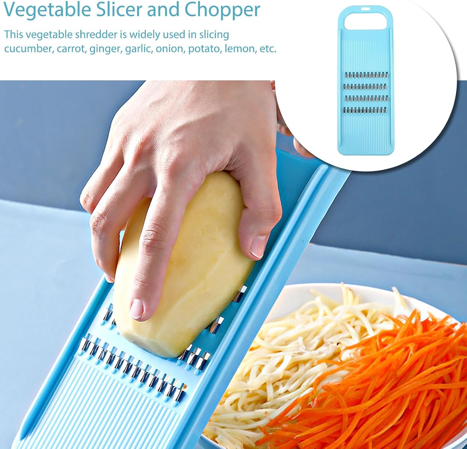 Vegetable Slicer and Chopper, Stainless Steel Mandoline Food Slicer for Kitchen, Handheld Carrot/Cucumber Grater Slicer Shredder Tool Julienne Slicer with Hanging Hole for Cabbage, Onion