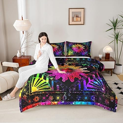 Miniatura 9 de Juego de edredón bohemio de libélula tamaño matrimonial, juego de ropa de cama bohemio en blanco y negro, decoración celestial hippie y juegos de