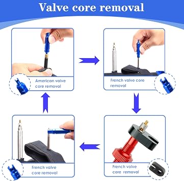 12 Presta Valve Core Set Copper Removal Tool Adapter Wrench Tubeless | road bicycle MTB, blue brass material, extraction tool, caps protection, universal road, replacement, cores tire