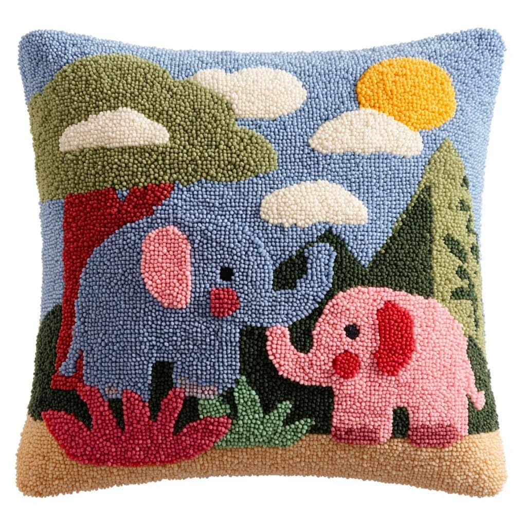 AxiangziK Latch Hook Cushion Kit 43x43cm,Cartoon Elephant