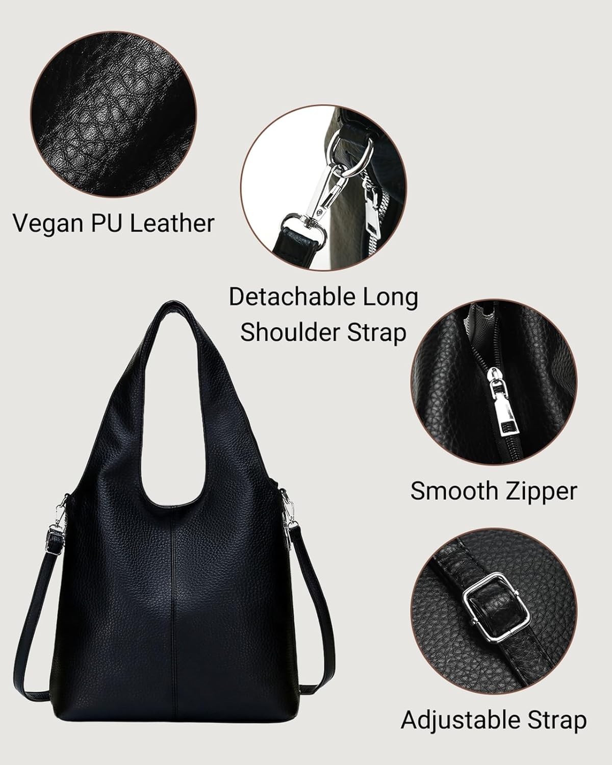 Herald Slouchy Hobo Shoulder Bag for Women Soft Retro Top Handle Crossbody Purses Tote Handbag with Adjustable Strap - Image 7