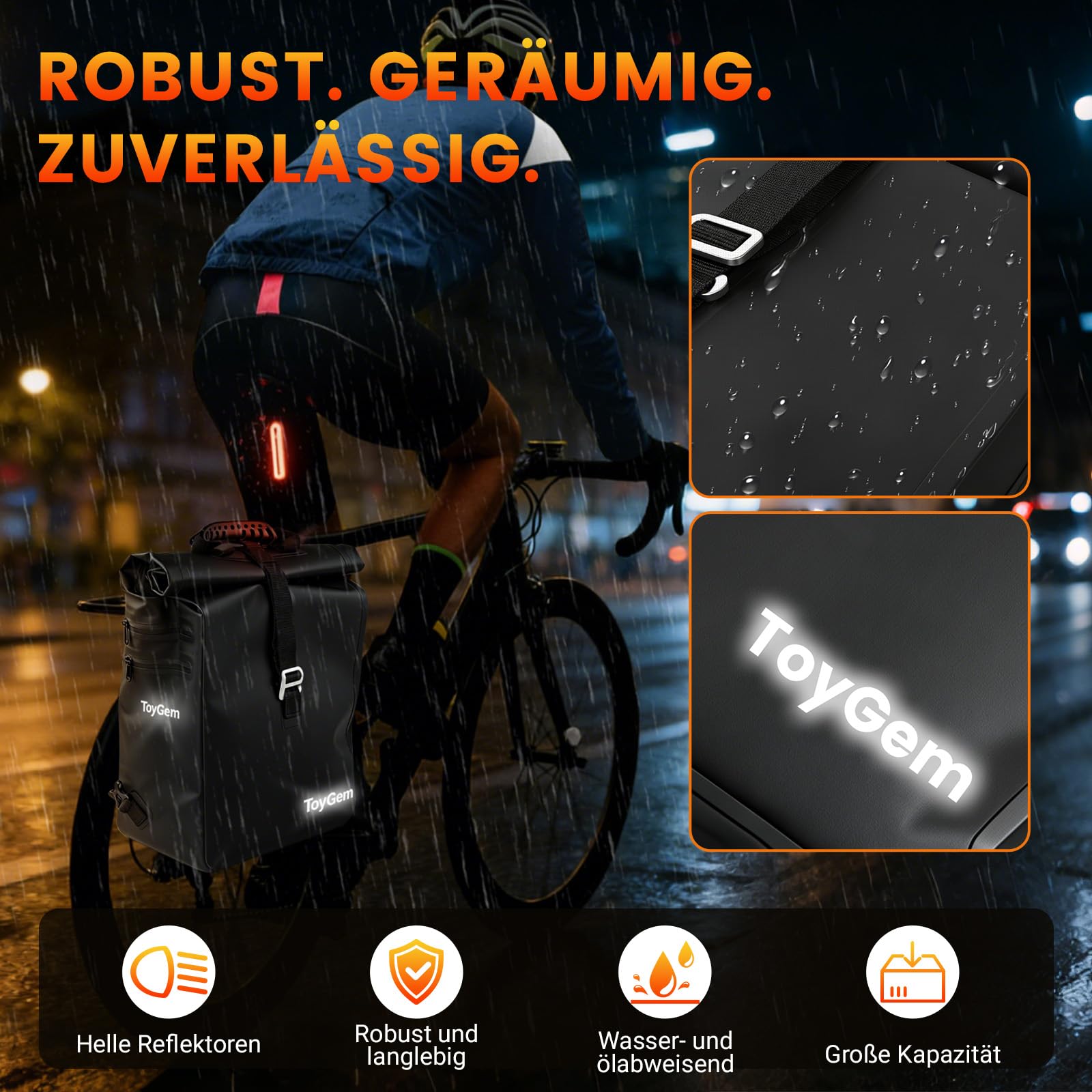 Fahrradtasche für Gepäckträger 29L, 3-in-1 Fahrradtaschen Wasserdicht als Rucksack & Umhängetasche, Gepäckträgertasche mit Laptopfach und Reflektoren