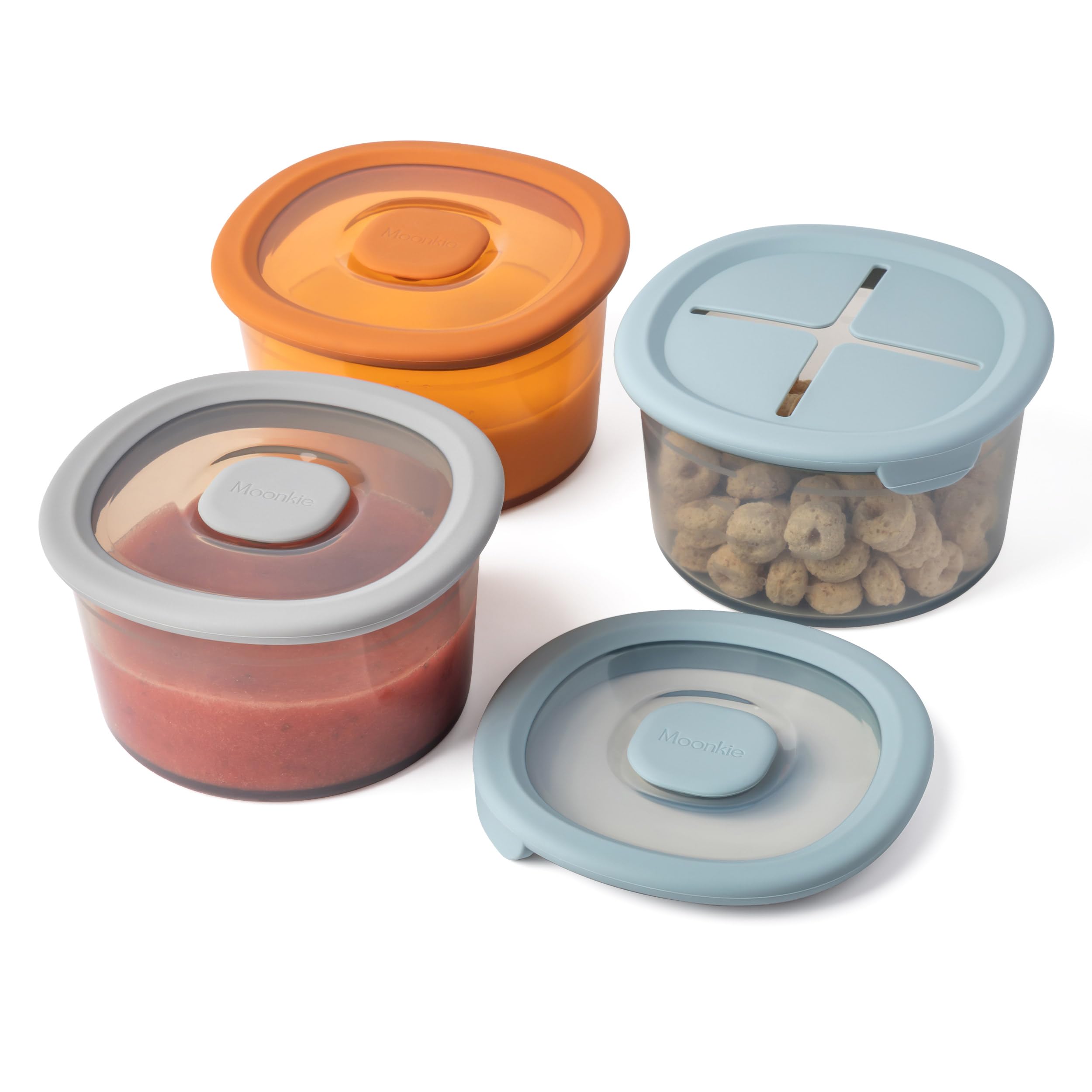 Moonkie Contenitori Pappa Neonati 240ml 3 Pezzi Silicone con Coperchio Senza BPA per Lavastoviglie Freezer Microonde