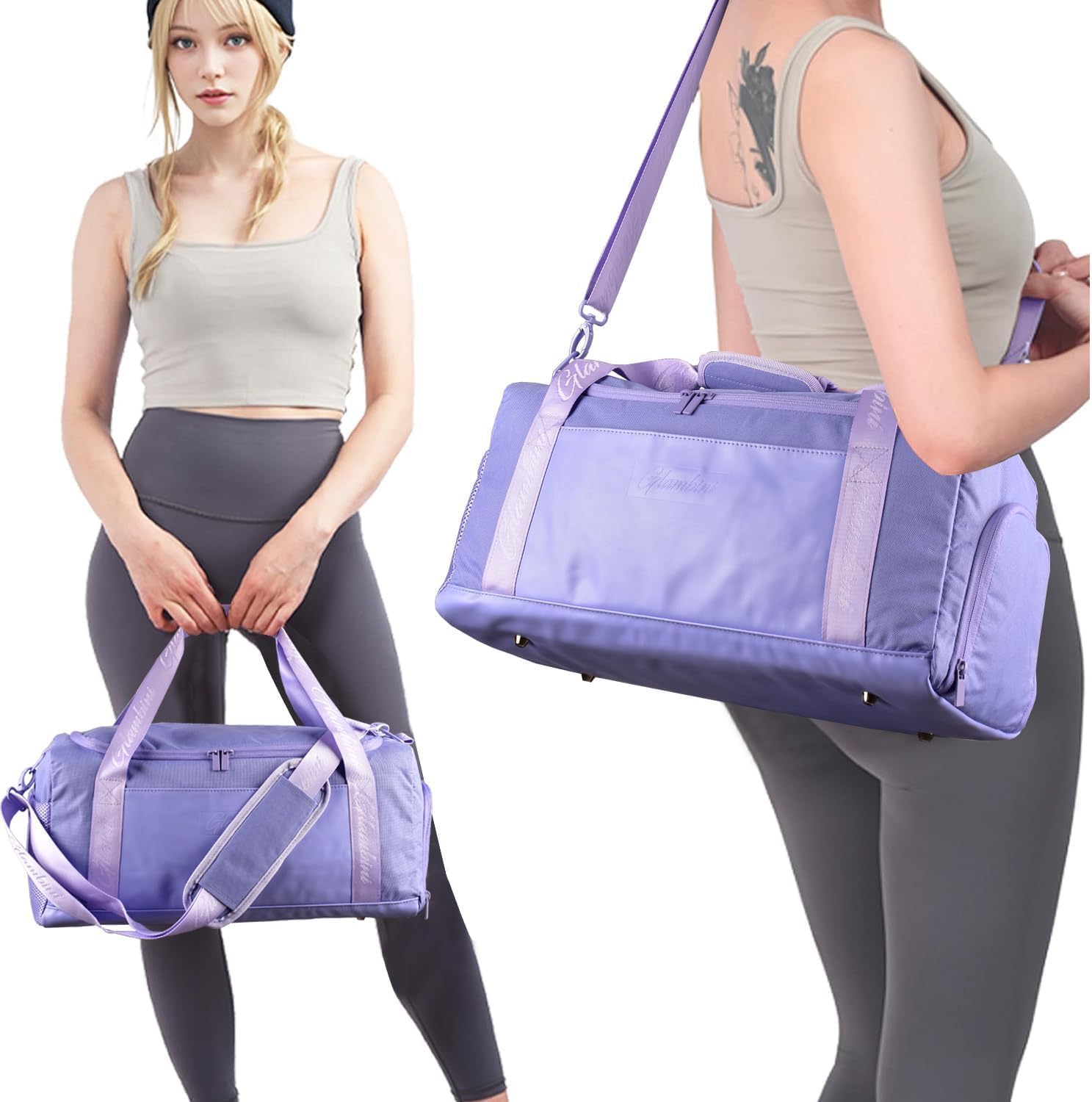 24L Duffle Bag with Shoes Compartment,Overnight Weekender Travel Gym athletic Trainning duffel for Girl Women Water-proof & Tear Resistant