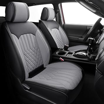 Tomatoman Faux Leather Car Seat Covers Compatible with Toyota FJ Cruiser 2007-2023 Models Airbag Safe Waterproof auto seat CoversFull Set/Black Grey