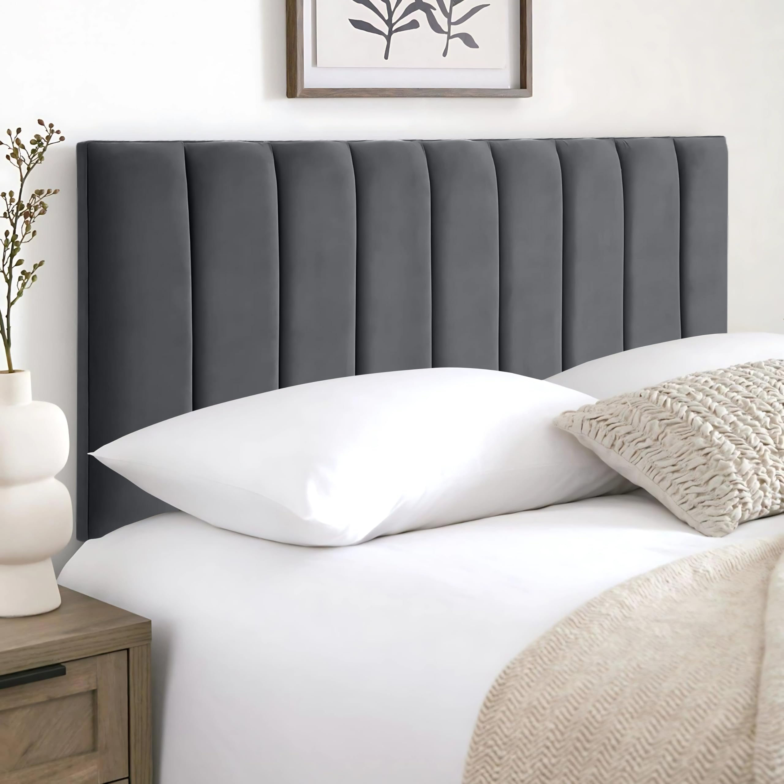 HB-1 Headboards for Beds – 9vp 24'' Divan Bed Headboard – Headboards for Divan Beds, Bedroom & Hotel Furniture, Elegant Soft Plush Fabric Head Board (Charcoal Plush, 5FT King) — image 1