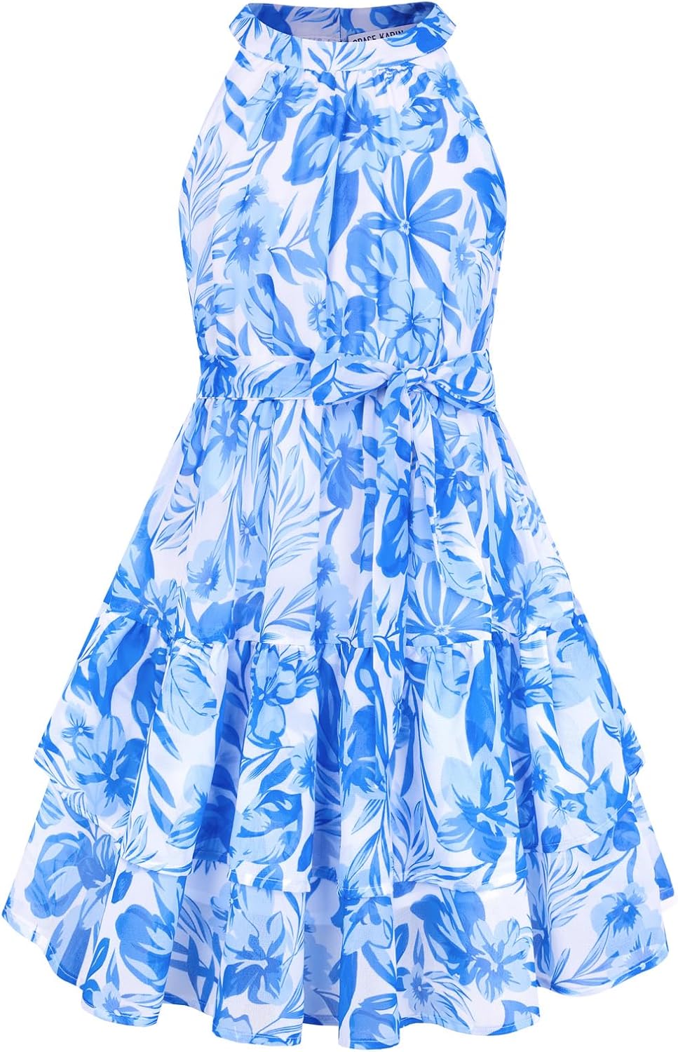 GRACE KARIN Girls Summer Beach Dress Floral Hawaiian Halter Chiffon Party Wedding Vacation Sundress 7-14Y