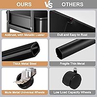 Vista 7 de 3 Tier Metal Rolling Cart with Lockable Wheels, Black Three Tiered Utility Storage Organizer Carts on Wheels for Bathroom, Kitchen, Laundry, Garage