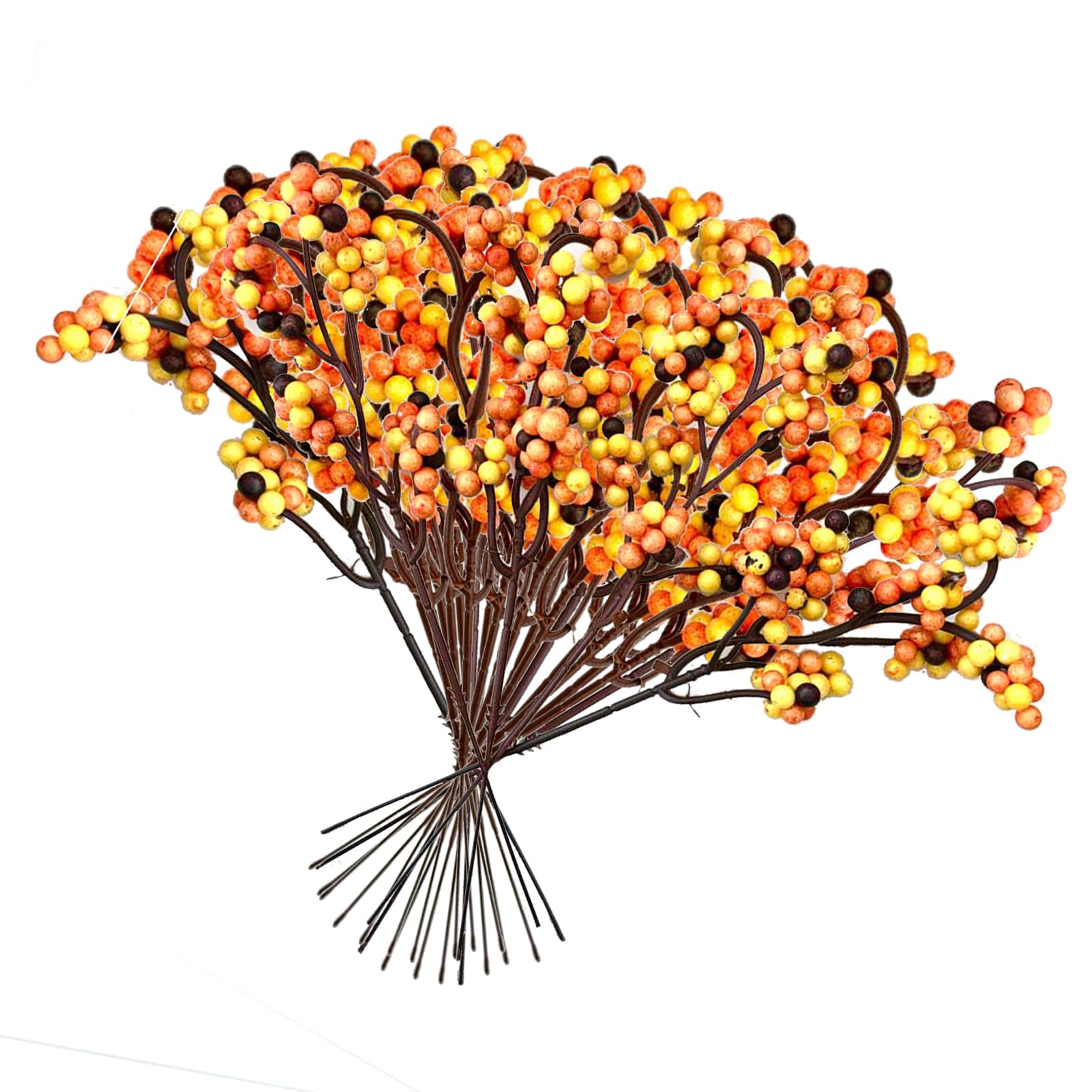 Muiltvoe 20cm Artificial Berry Stems Orange Berries Cluster Twigs Fall Berry Picks and Sprays for Autumn Thanksgiving Christmas Tree DIY Crafts (24pcs)