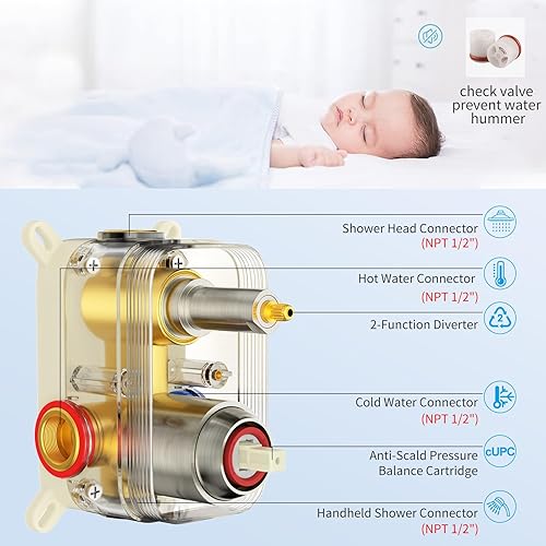 Miniatura 6 de EMBATHER Juego de grifos de ducha  Sistema de ducha de cabezal de lluvia con combo completo de mano de alta presión y kit de ajuste de válvula