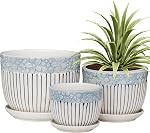Ton Sin Pots de plantes 3 Pots de fleurs de tournesol en céramique pour plantes d'intérieur,4+5+6 pouces Pots avec soucoupe au trou de drainage, pots de jardin Catus Planters