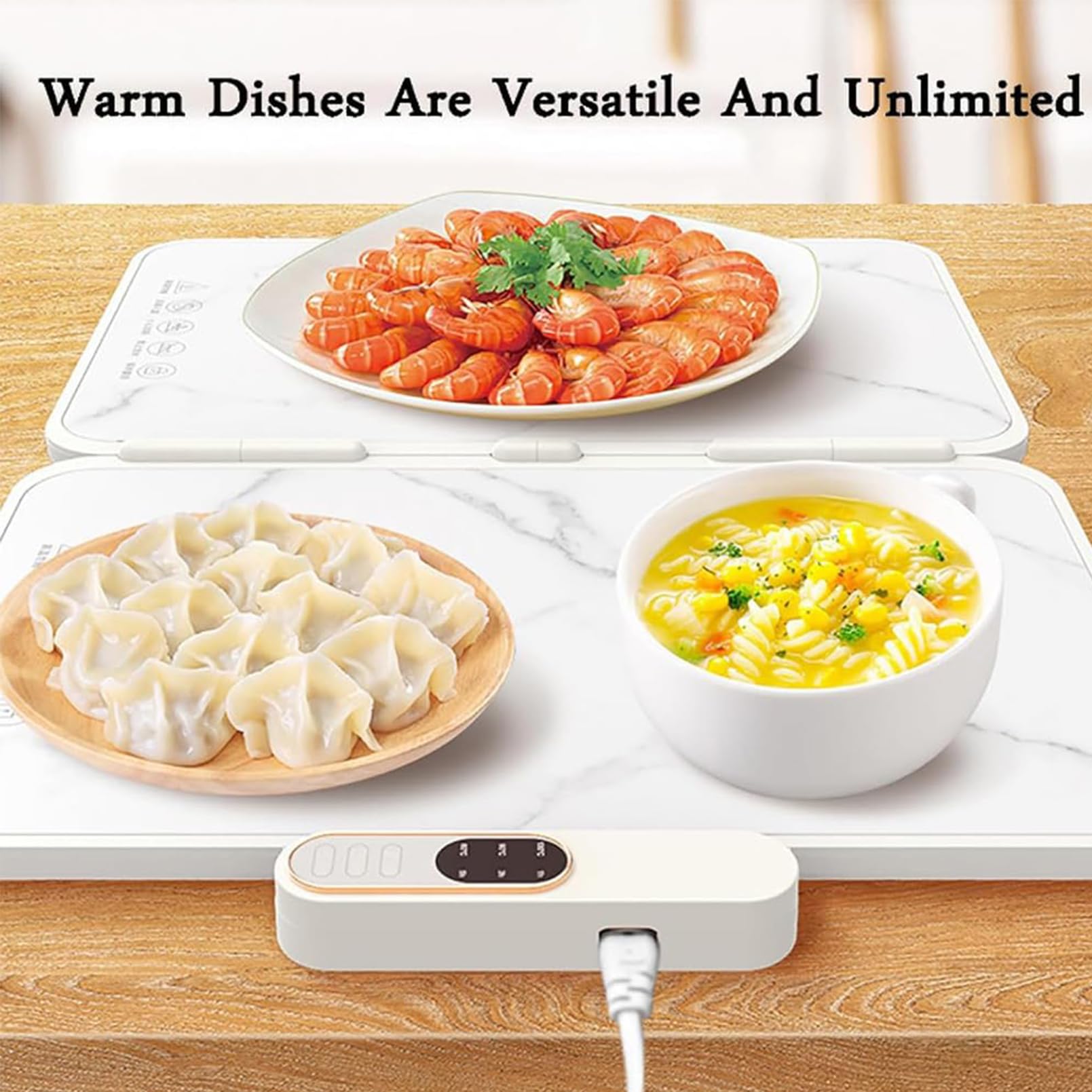 Plateau chauffant électrique, pliable, pour garder les aliments au chaud avec 3 températures d'isolation thermique efficace de 130 ℃, verre trempé de 3 mm, facile à nettoyer pour les réunions de